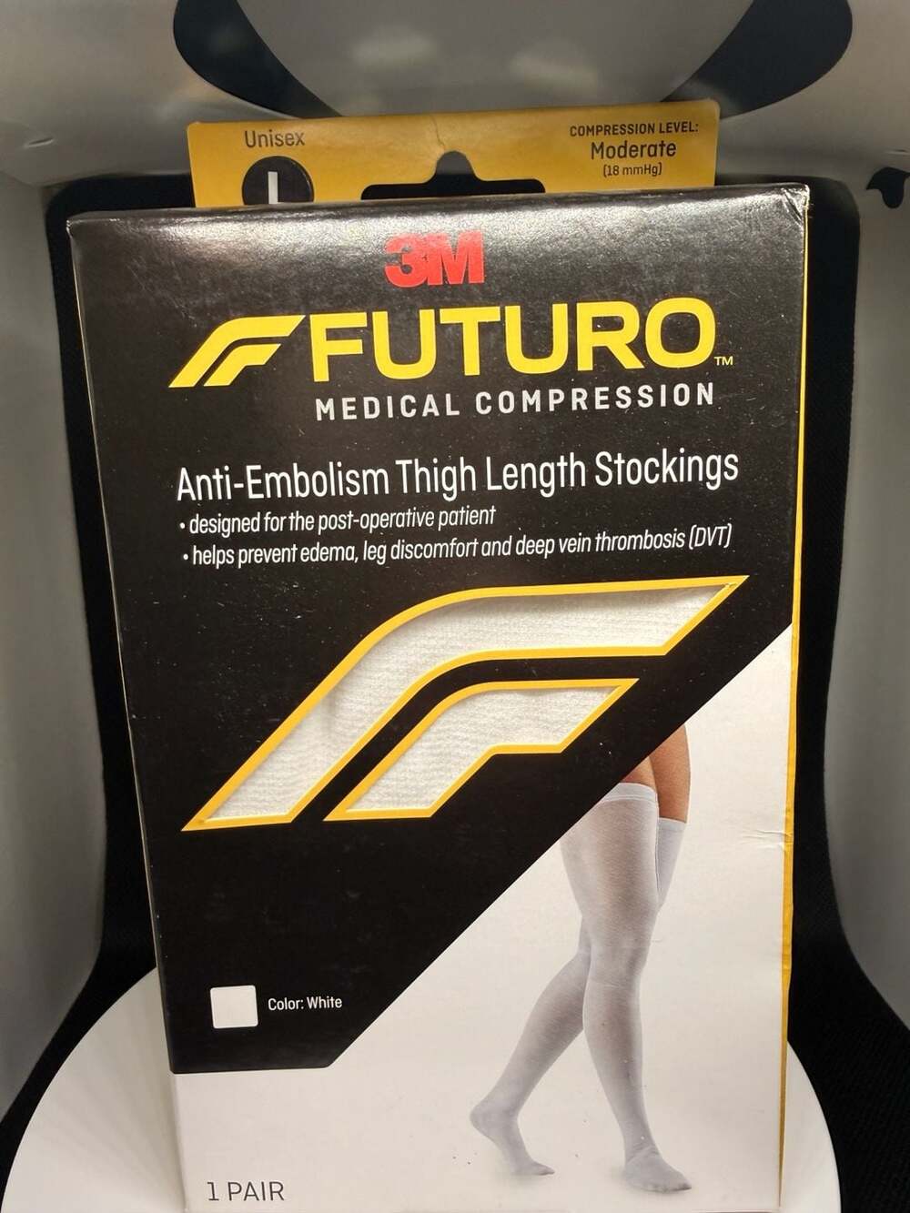 3M Futuro Anti-Embolism Thigh Length Stockings Unisex Large White Moderate Compr